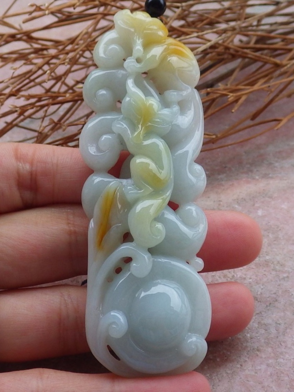 Certified Hand Carved Natural Myanmar Burma A Jade Jadeite Fox Ruyi Pendant